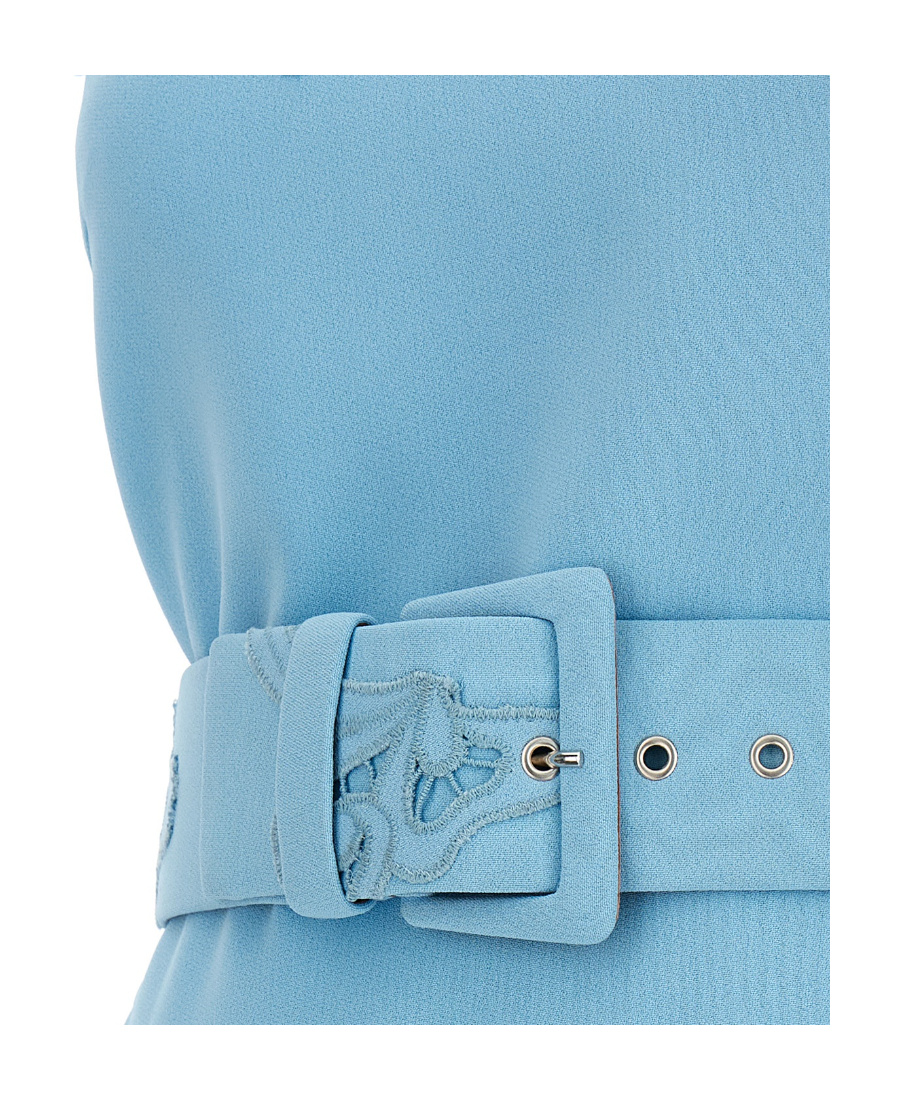 Ermanno Scervino Lace Dress With Belted Waist And Cap Sleeves In Blue