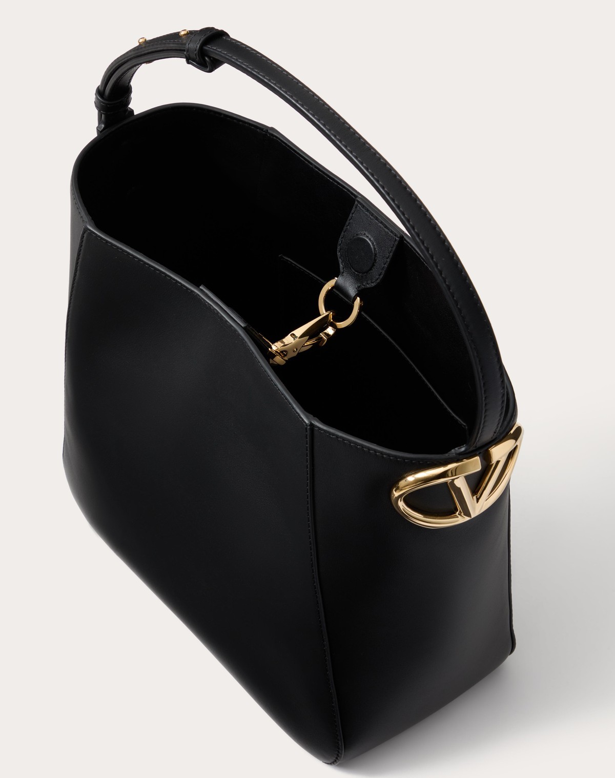 Valentino Vlogo Side Leather Bucket Bag In Black