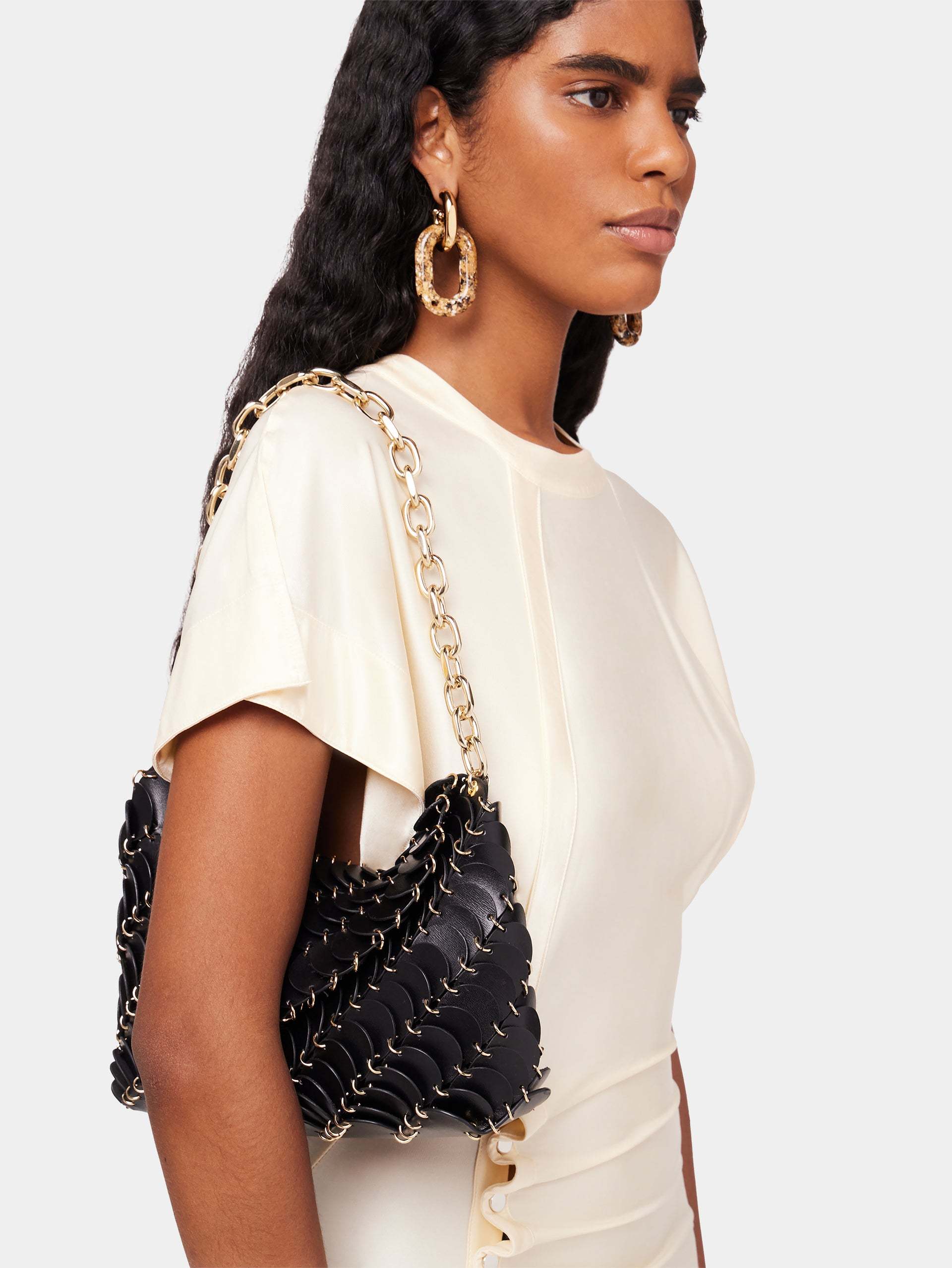 Rabanne Paco Leather Shoulder Bag In Black
