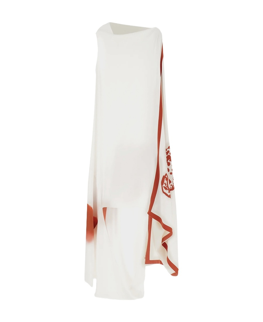 Ferragamo Asymmetrical Draped Midi Dress In White