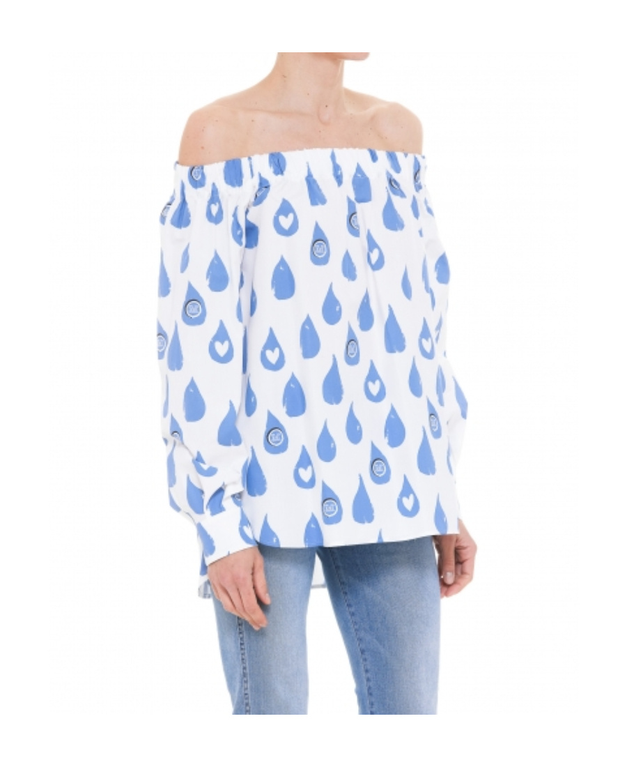Max Mara Printed Shoulder Blouse In White