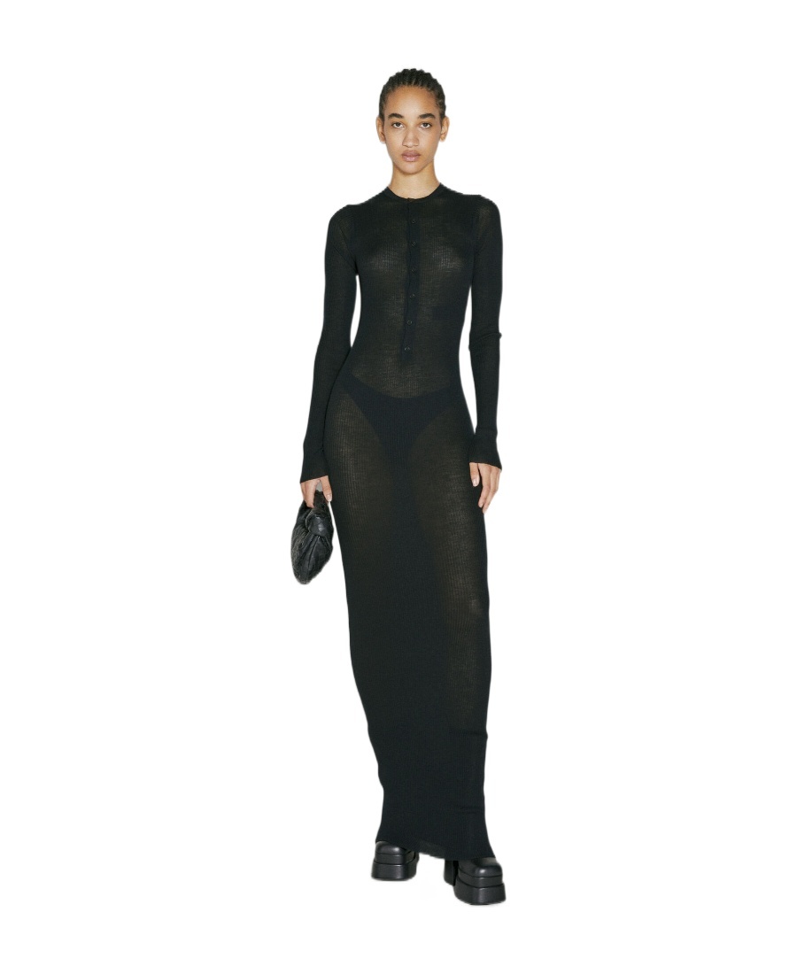 Ann Demeulemeester Round-collar Long-sleeved Dress In Black