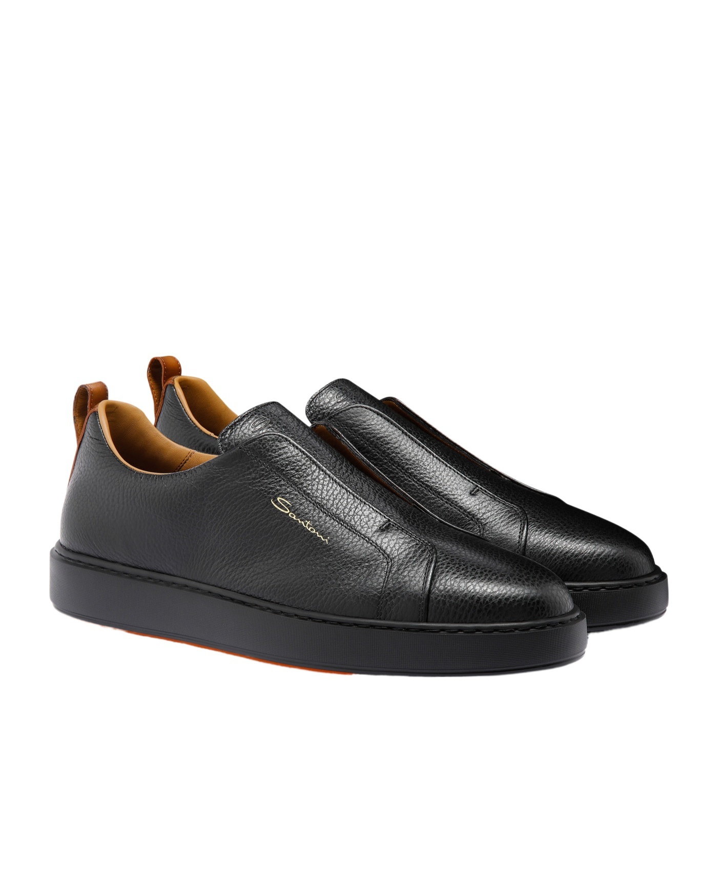 Santoni Victory Tumbled Leather Slip-on Sneakers In Black