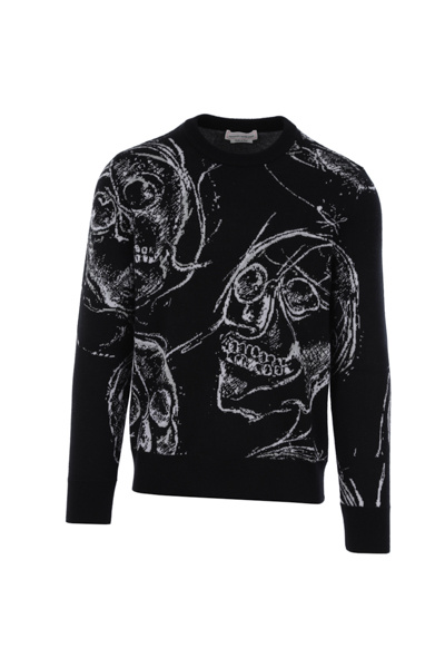 Alexander Mcqueen Skull-print Knitted Jumper In Black