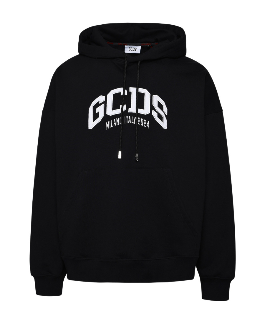 Gcds Lounge Logo Cotton Hoodie In Black