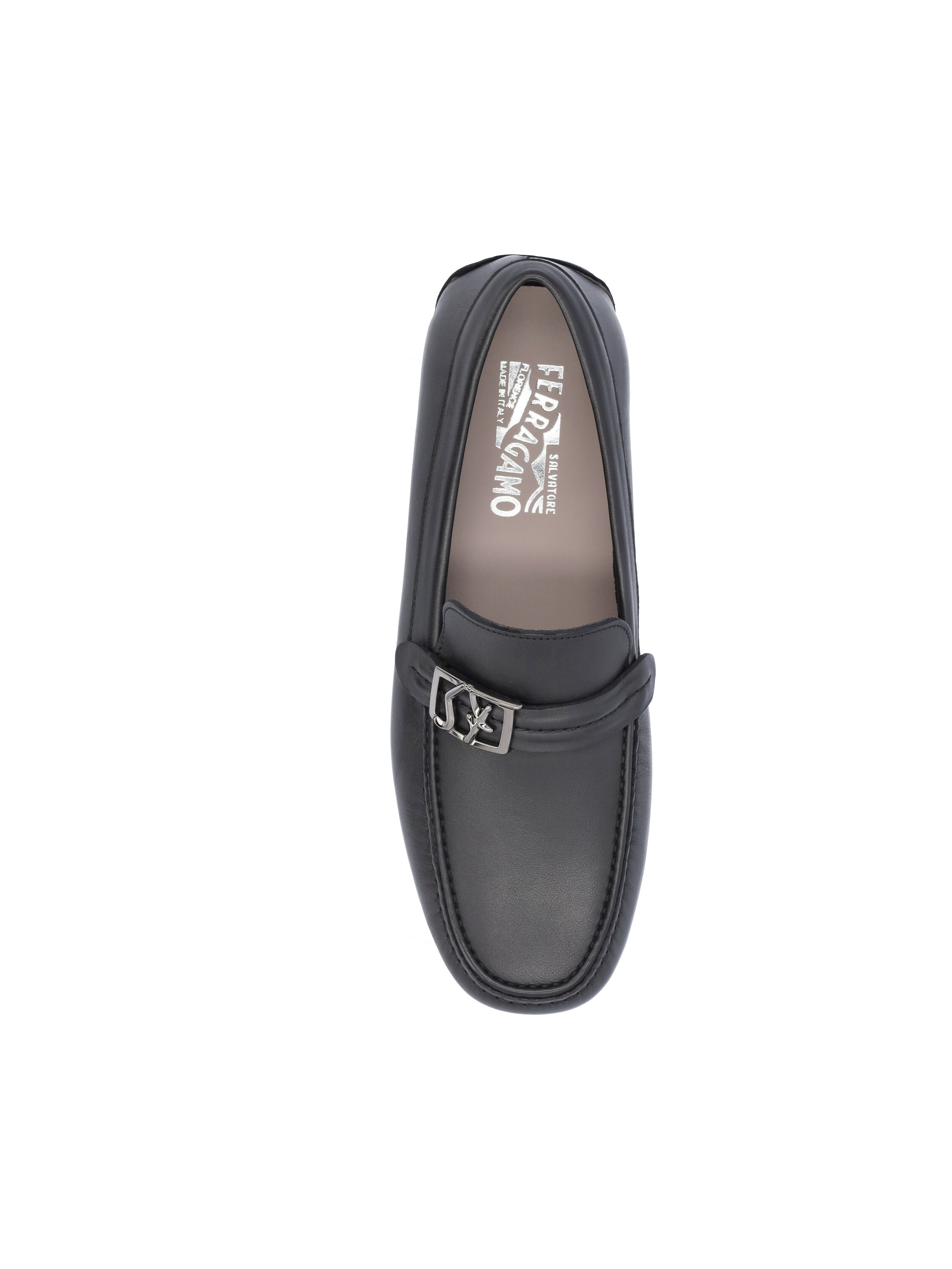 Ferragamo Leather Driver Loafers In Black