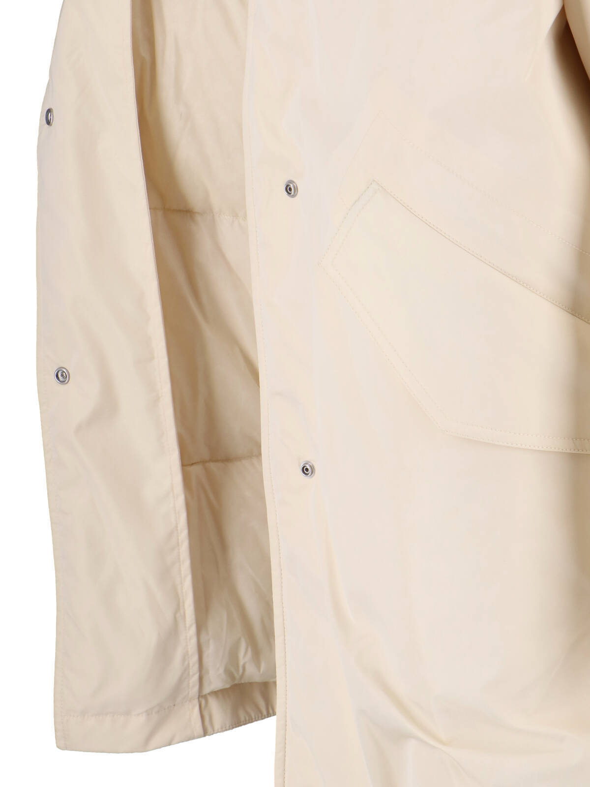 Jil Sander Hooded Longline Jacket With Faux Fur Trim In Neutral