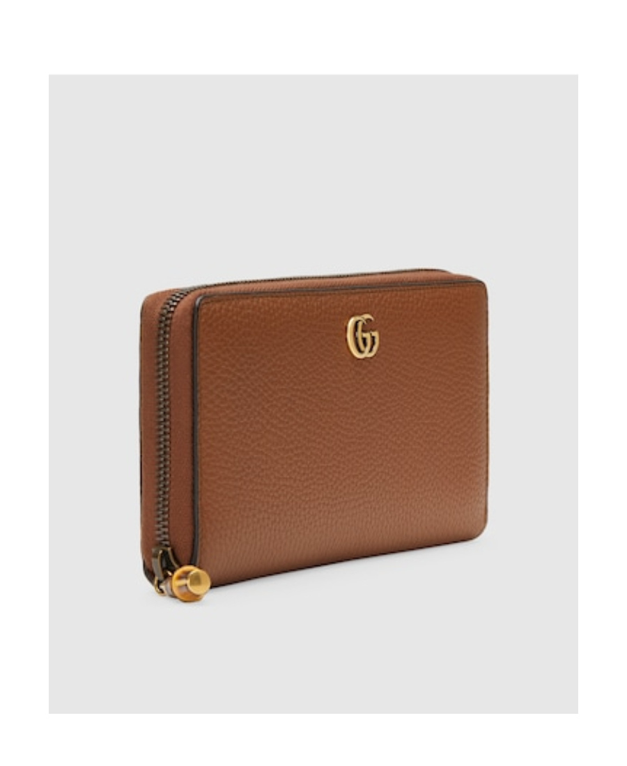 Gucci Double G Leather Wallet In Brown