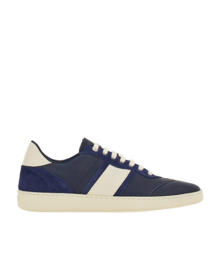 Ferragamo Achille Logo Leather Sneakers In Blue Marine