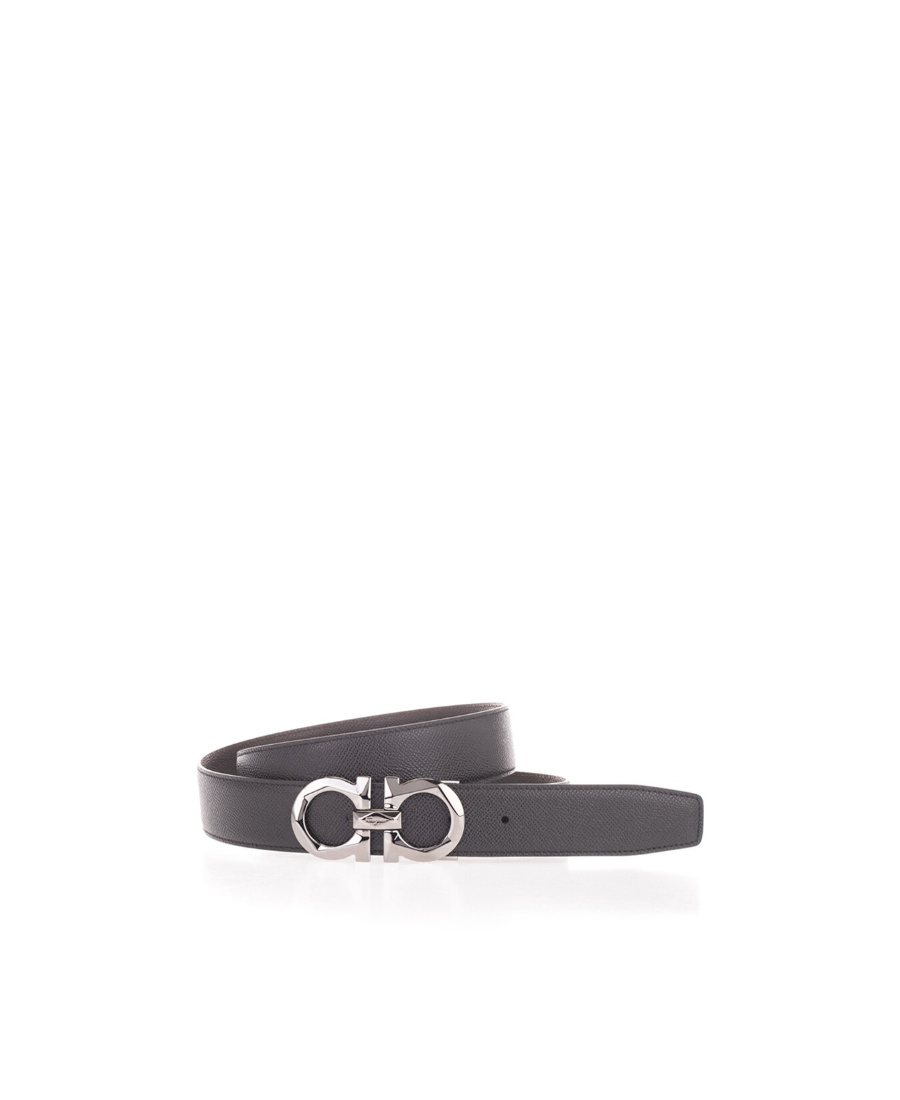 Ferragamo Salvatore Man's Bicolor Leather Belt With Logo Buckle In Black