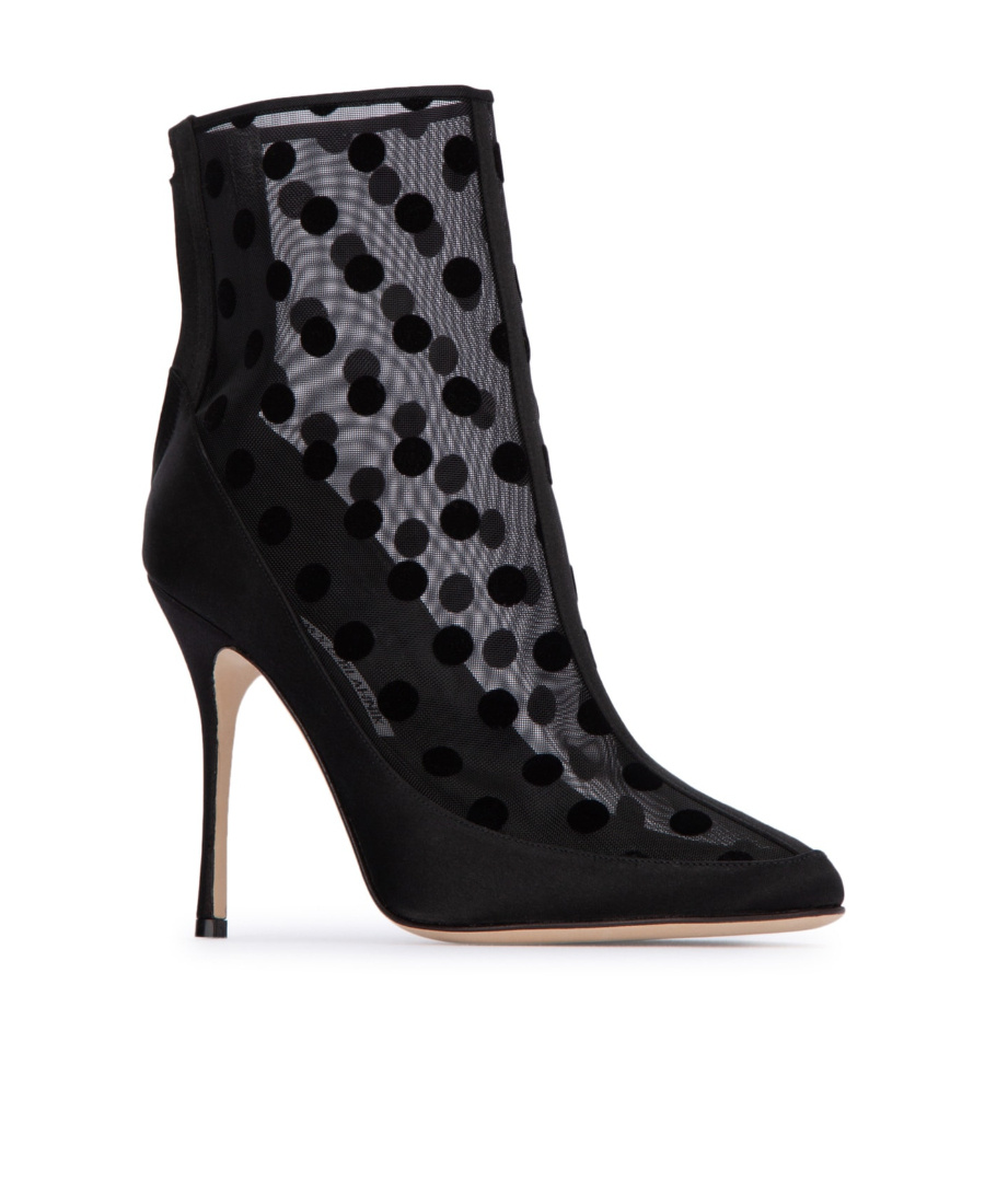 Manolo Blahnik Mukinka 105 Satin-trimmed Polka-dot Mesh Ankle Boots In Black