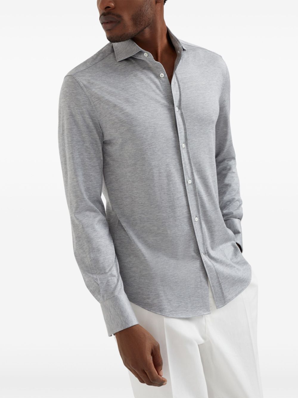 Brunello Cucinelli Stretch-cotton Chevron Slim-fit Shirt In Gray