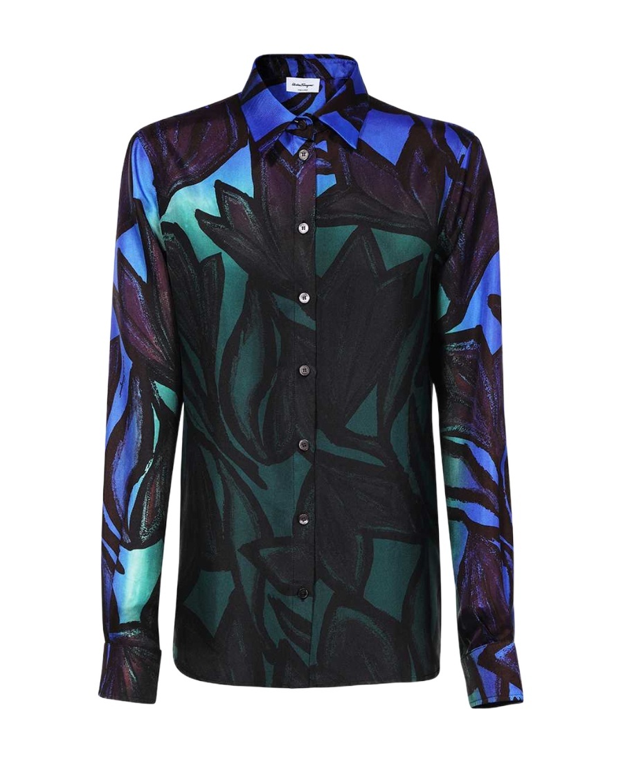 Ferragamo Graphic-print Silk Shirt In Black