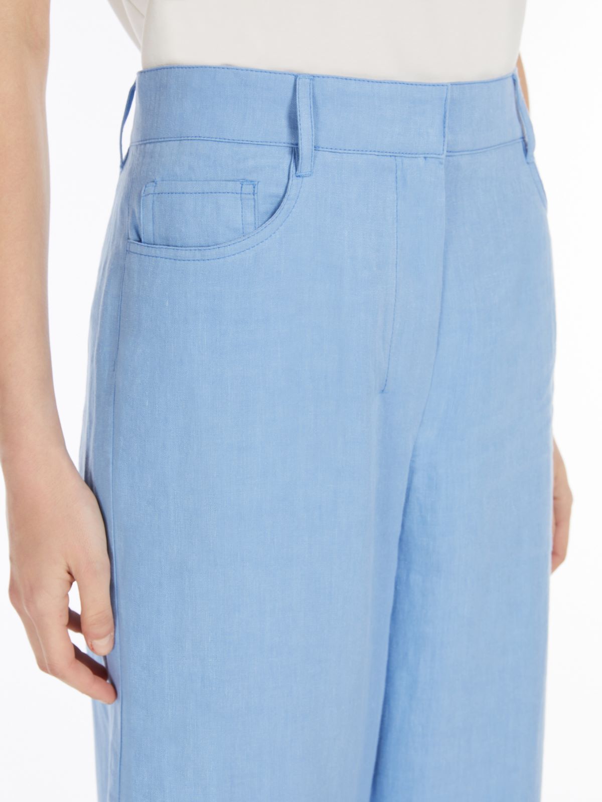 Max Mara Linen Wide-leg Trousers In Light Blue