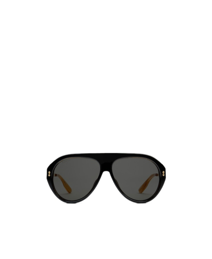 Gucci Black Navigator-frame Sunglasses In 001 Black Gold Grey