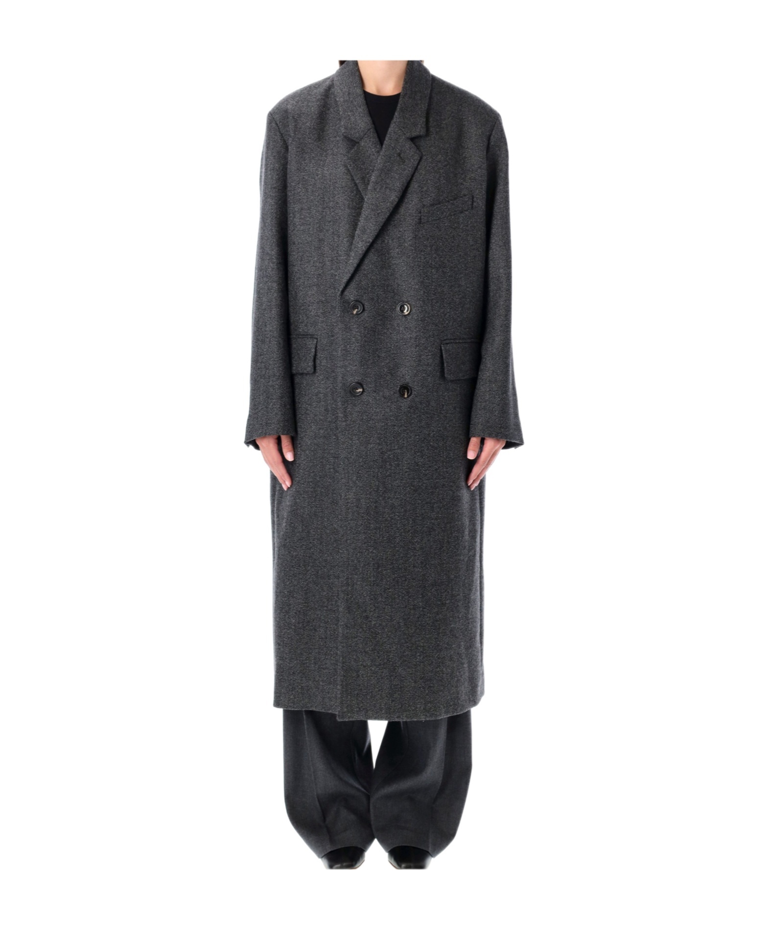 Soeur Double Breasted Coat Flap Pockets In Gray