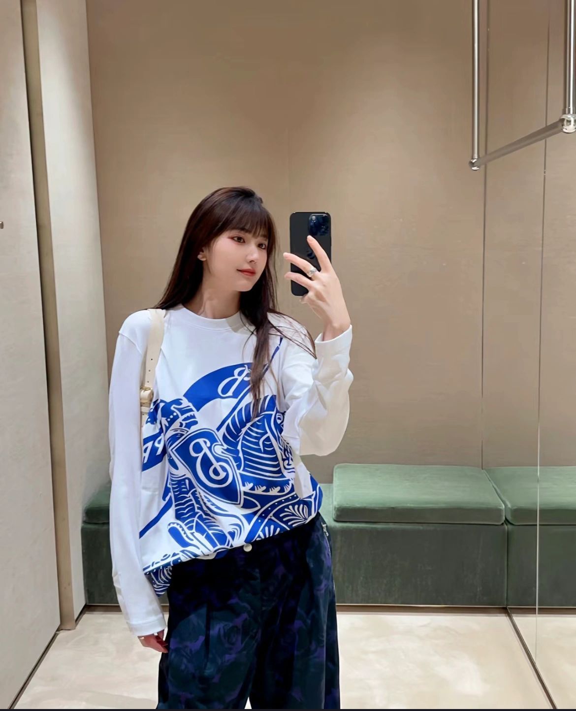 Burberry Ekd Print Long-sleeve T-shirt In Blue