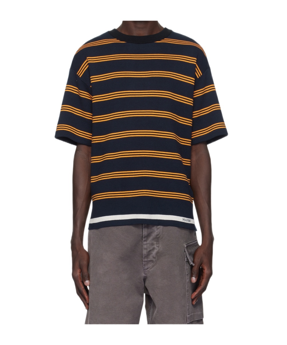 Marni Black Seaside Stripe T-shirt In Black