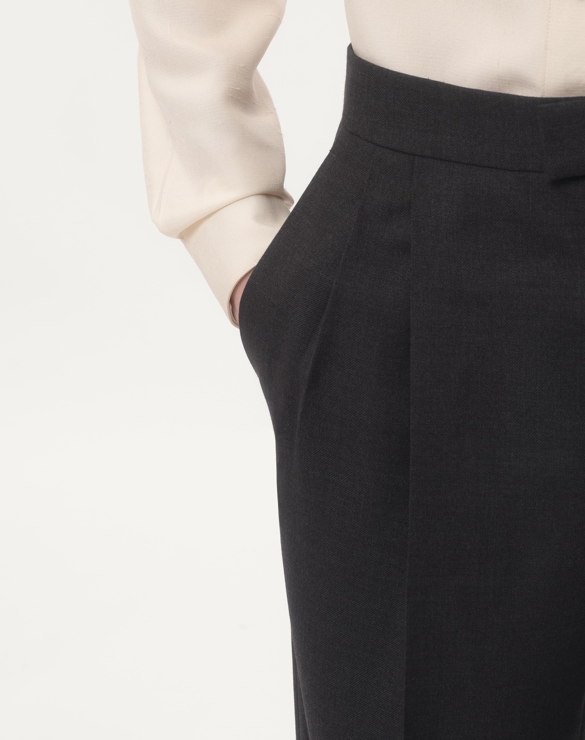 Valentino Wool Gabardine Trousers With Turn-ups In Black
