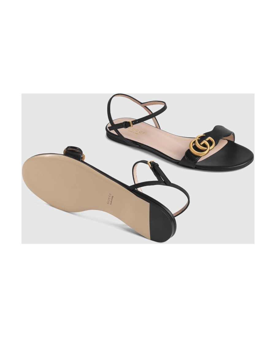 Gucci Double G Leather Sandals In Black