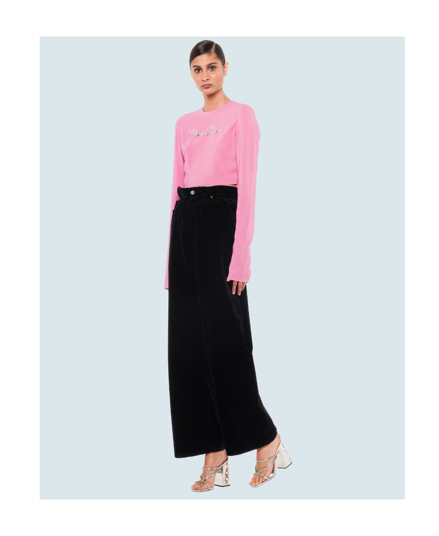 Miu Miu Sequinned-logo Georgette Cropped Top In Pink