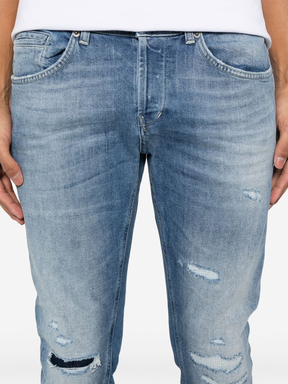 Dondup George Distressed Five-pocket Belted Trousers In Blue