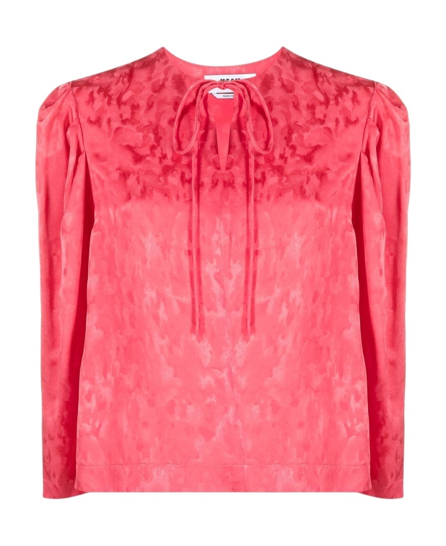 Msgm Keyhole-neck Patterned Jacquard Blouse