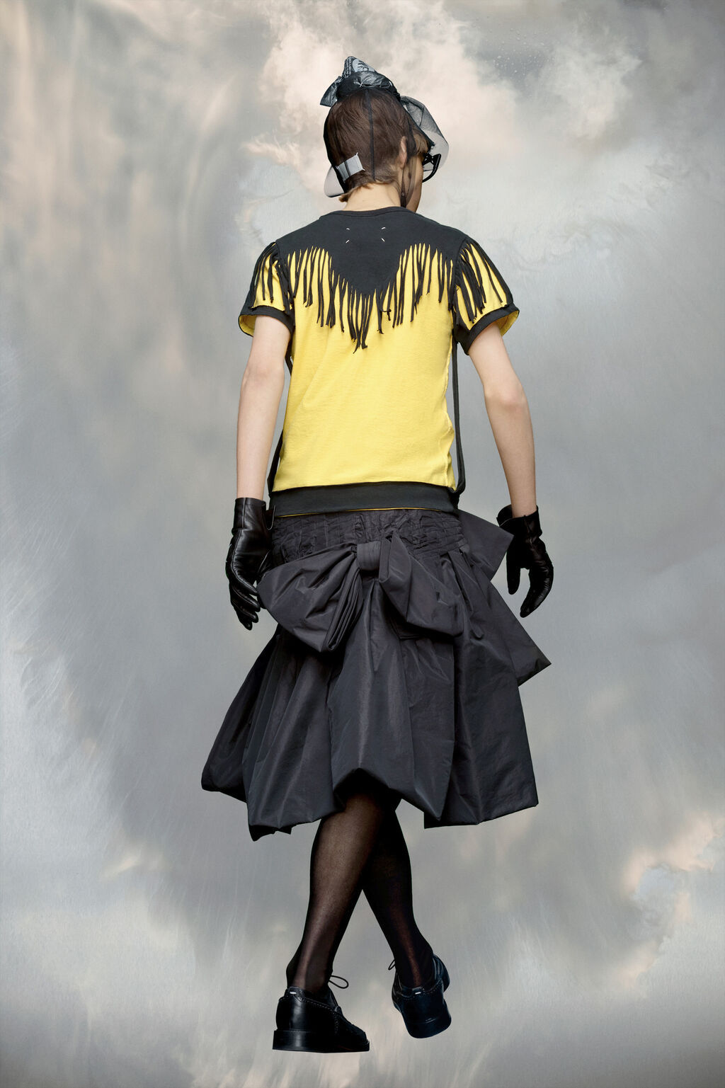 Maison Margiela Two-tone Cut-out Cotton T-shirt In Yellow
