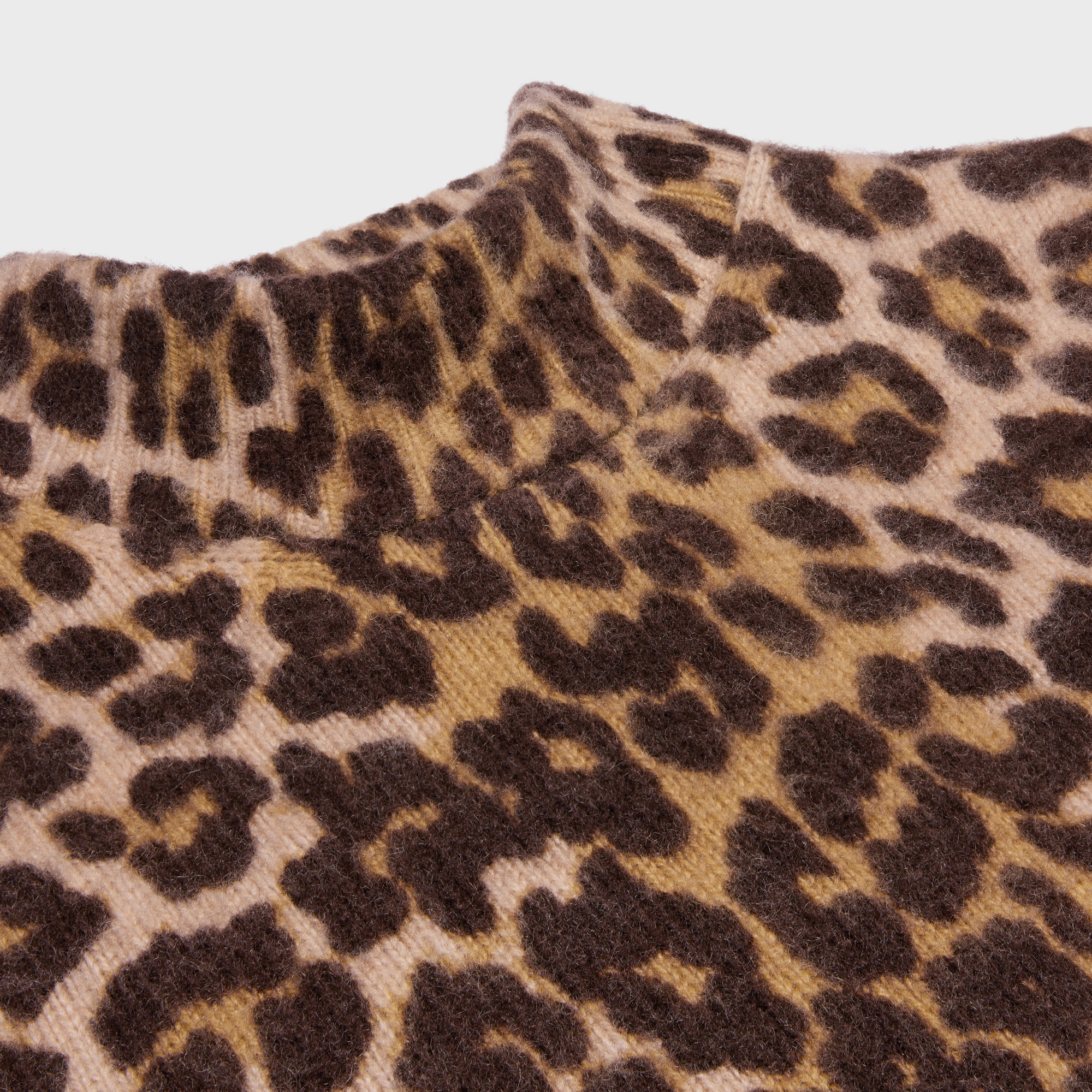 Celine Leopard Print Cashmere Roll Neck Sweater In Brown