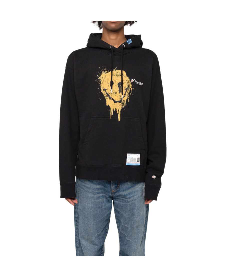 Miharayasuhiro Smiley-face Print Cotton Hoodie In Black