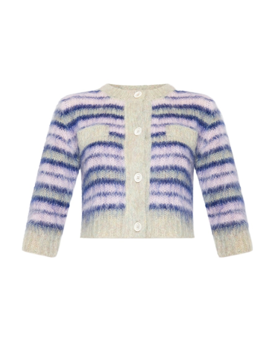 Marni Cropped Striped Mohair-blend Cardigan In Blue