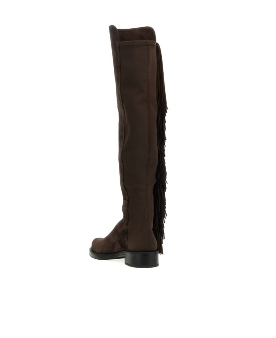 Stuart Weitzman Dark Brown 5050 Bold Fringe Boots In Black