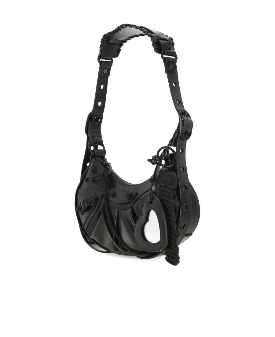 Balenciaga Green Leather Shoulder Handbag With Magnetic Closure And Metal Details In Black