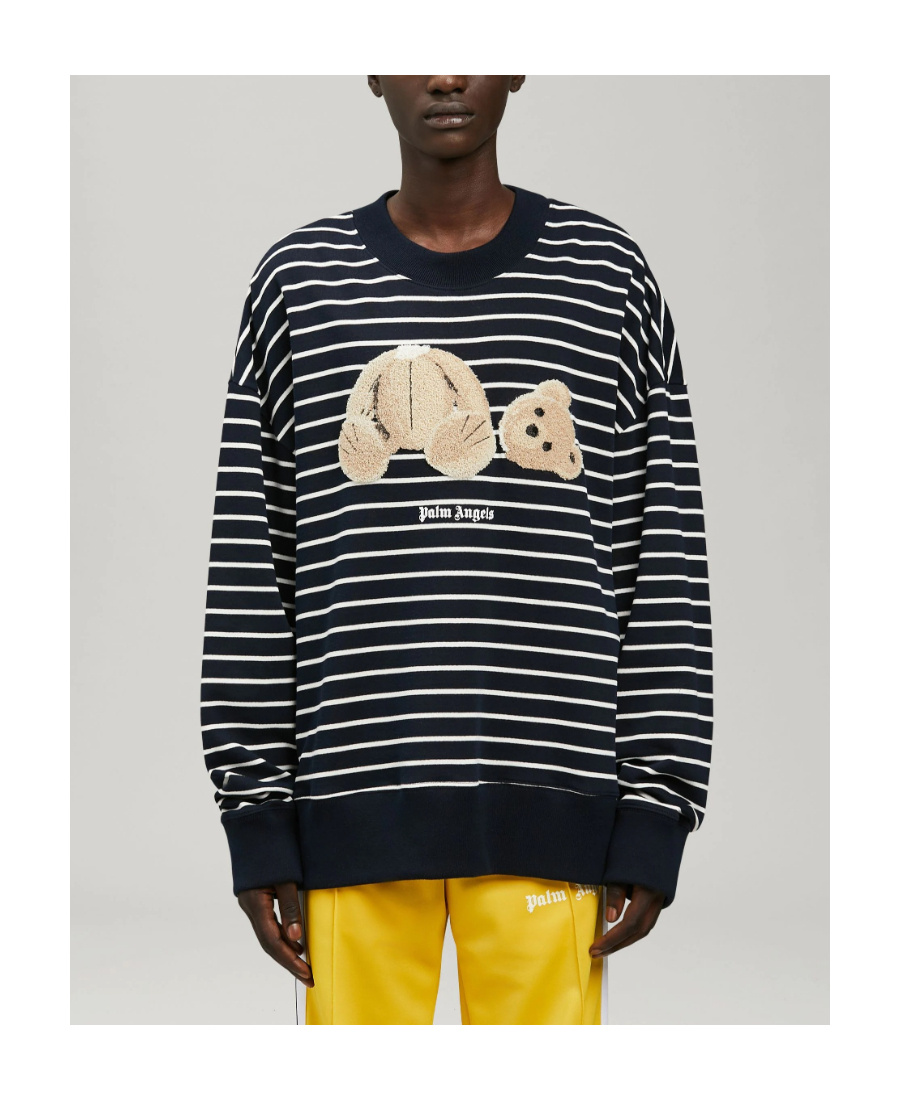 Palm Angels Blue Cotton Bear Sweatshirt In Black