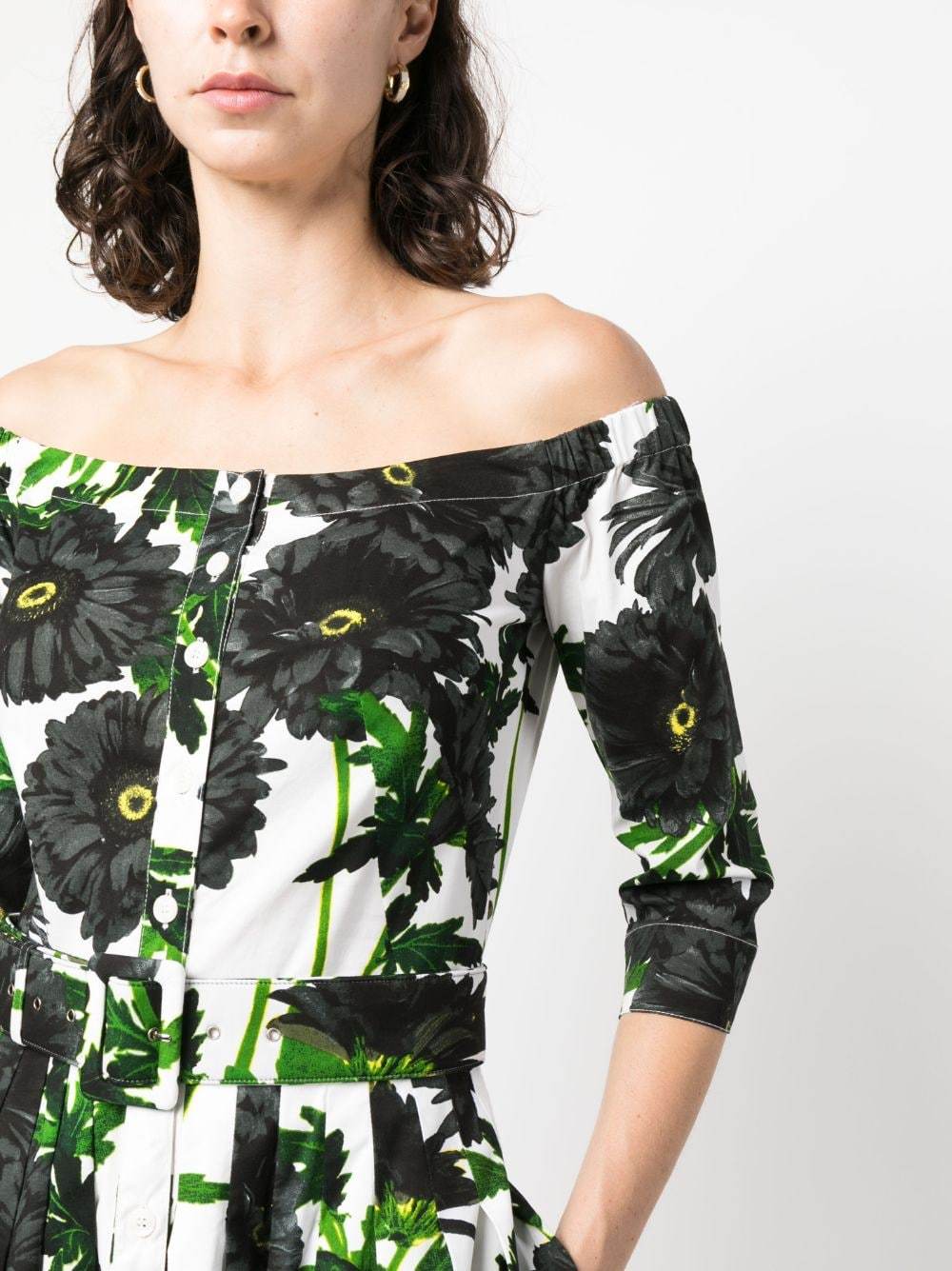 Samantha Sung Audrey Off Shoulder 3/4 Sleeves Long Dress With Anemon Naples All Over Printing In Black
