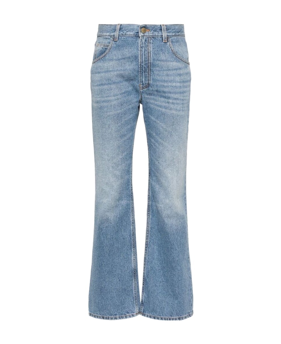 Chloé Blue High Waisted Jeans With Wide Leg And Logo Patch On The Rear In Denim Woman In Blue