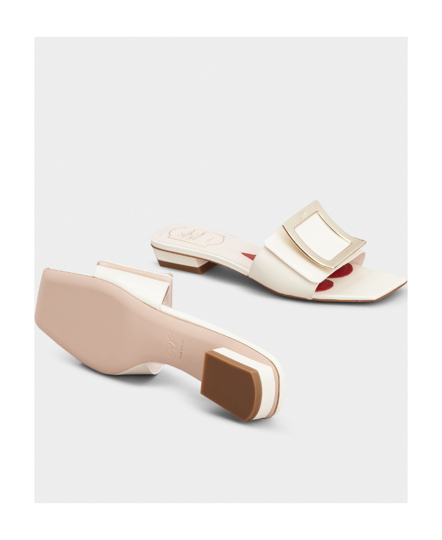 Shop Roger Vivier Belle Vivier Metal Buckle Mules In Patent Leather In White