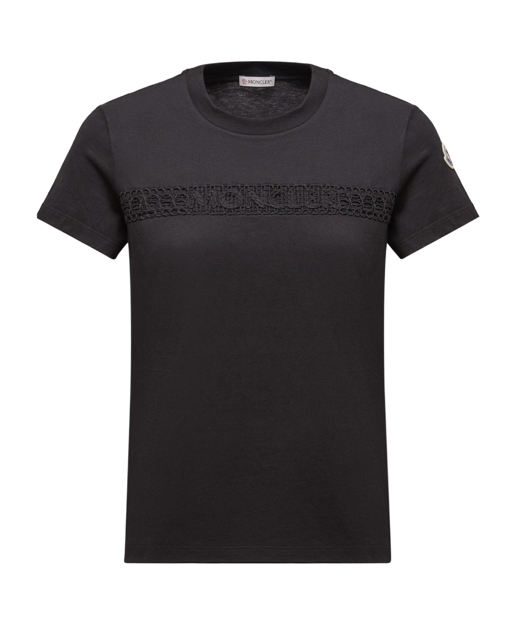 Moncler Embroidered Logo Cotton T-shirt In Black