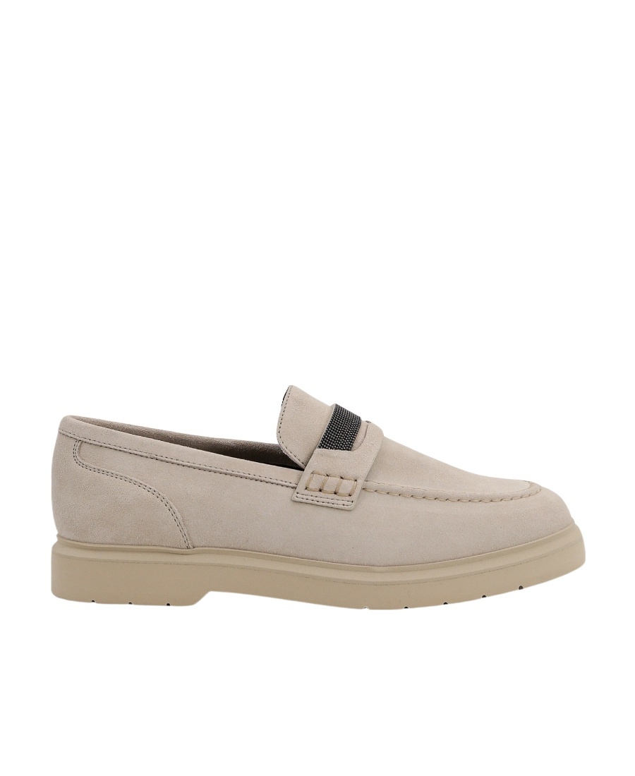 Brunello Cucinelli Penny Loafer In Suede With Monile In Nude