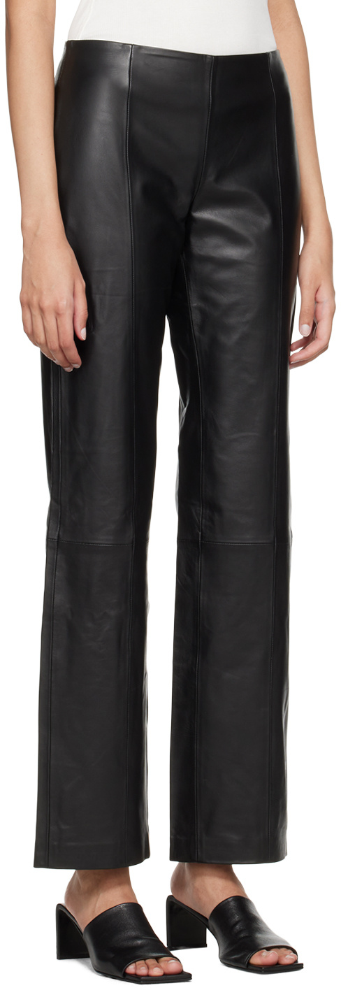 St Agni Black Straight-leg Leather Pants