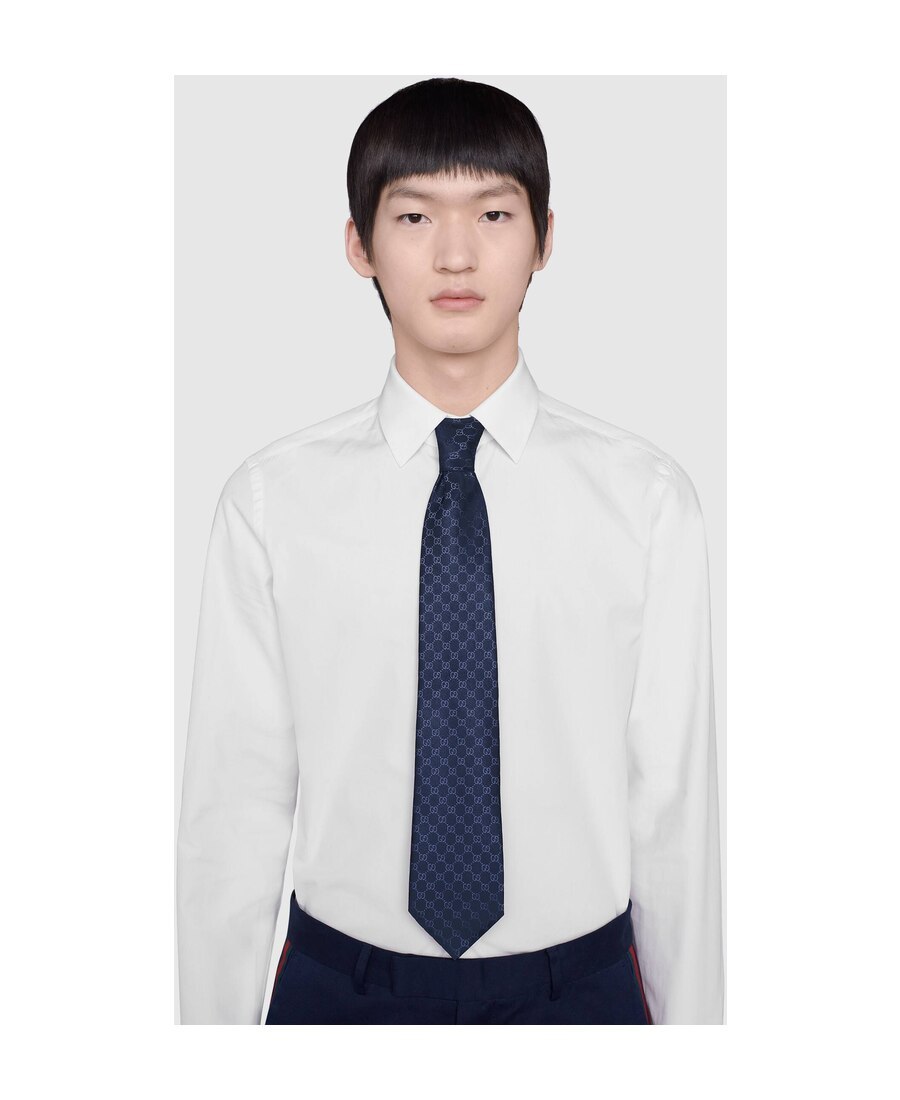 Gucci Gg Pattern Silk Tie In Blue