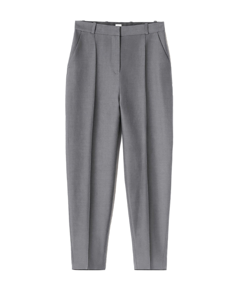Totême Cropped Pintuck Trousers In Gray