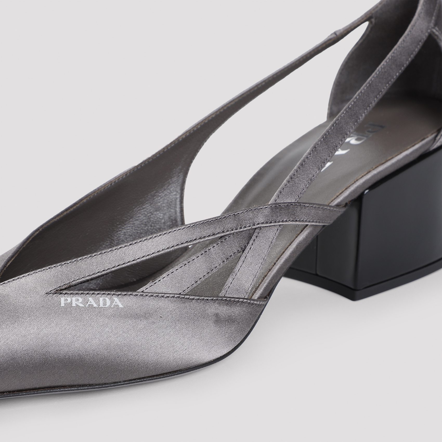 Prada Pointed Toe Block Heel Cut-out Pumps In Gray