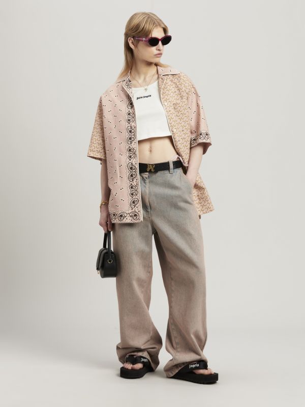 Shop Palm Angels Logo-embroidered Overdye-wash Jeans In Nude
