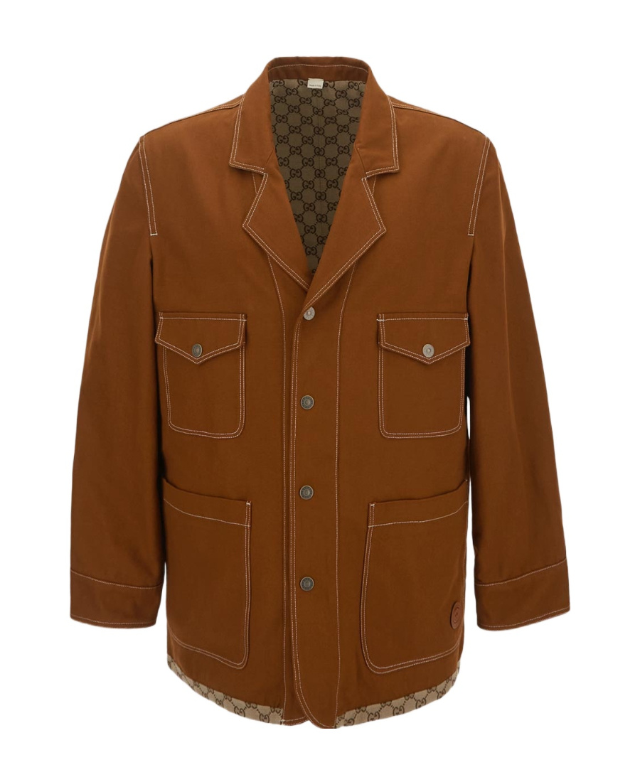 Gucci Monogram-pattern Reversible Jacket In Brown