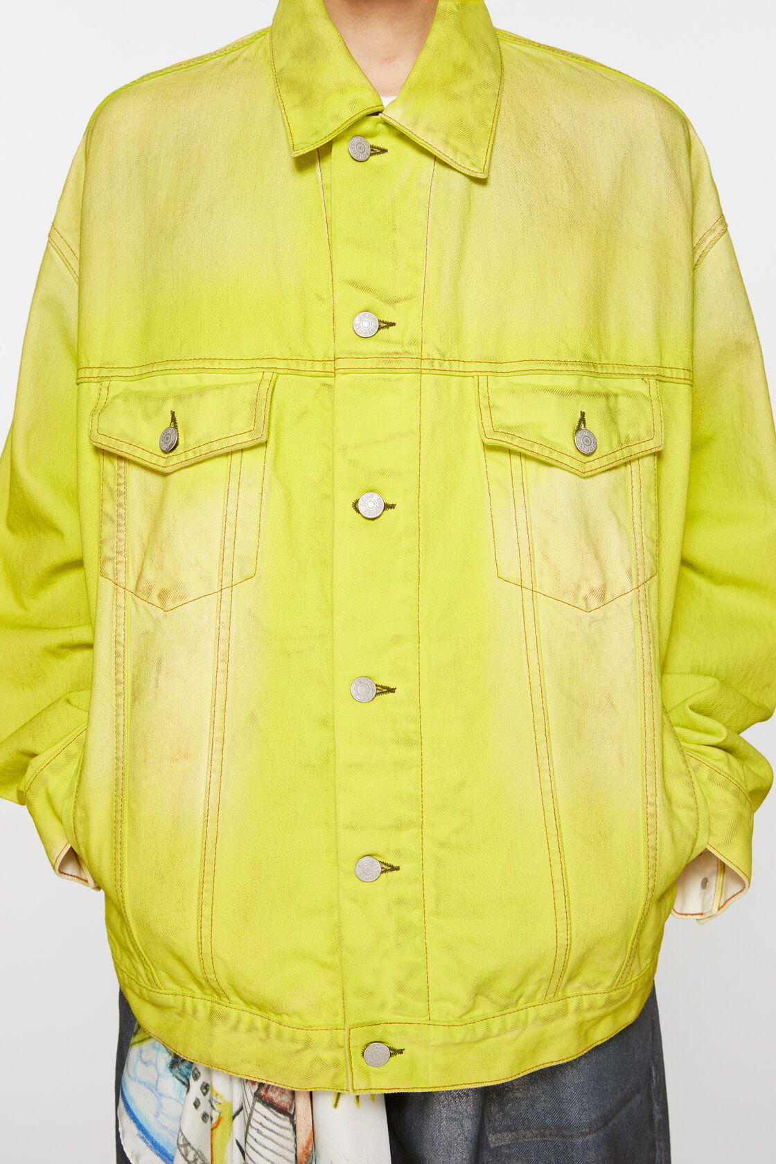 Acne Studios Distressed Denim Jacket In Yellow