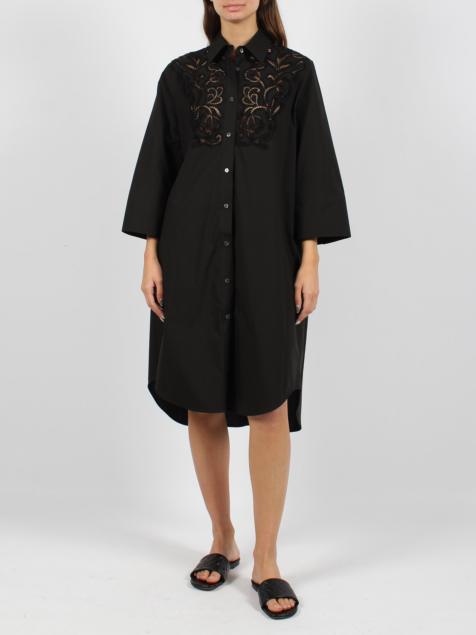 Shop P.a.r.o.s.h Madeira Embroidered Detail Shirt Dress In Black