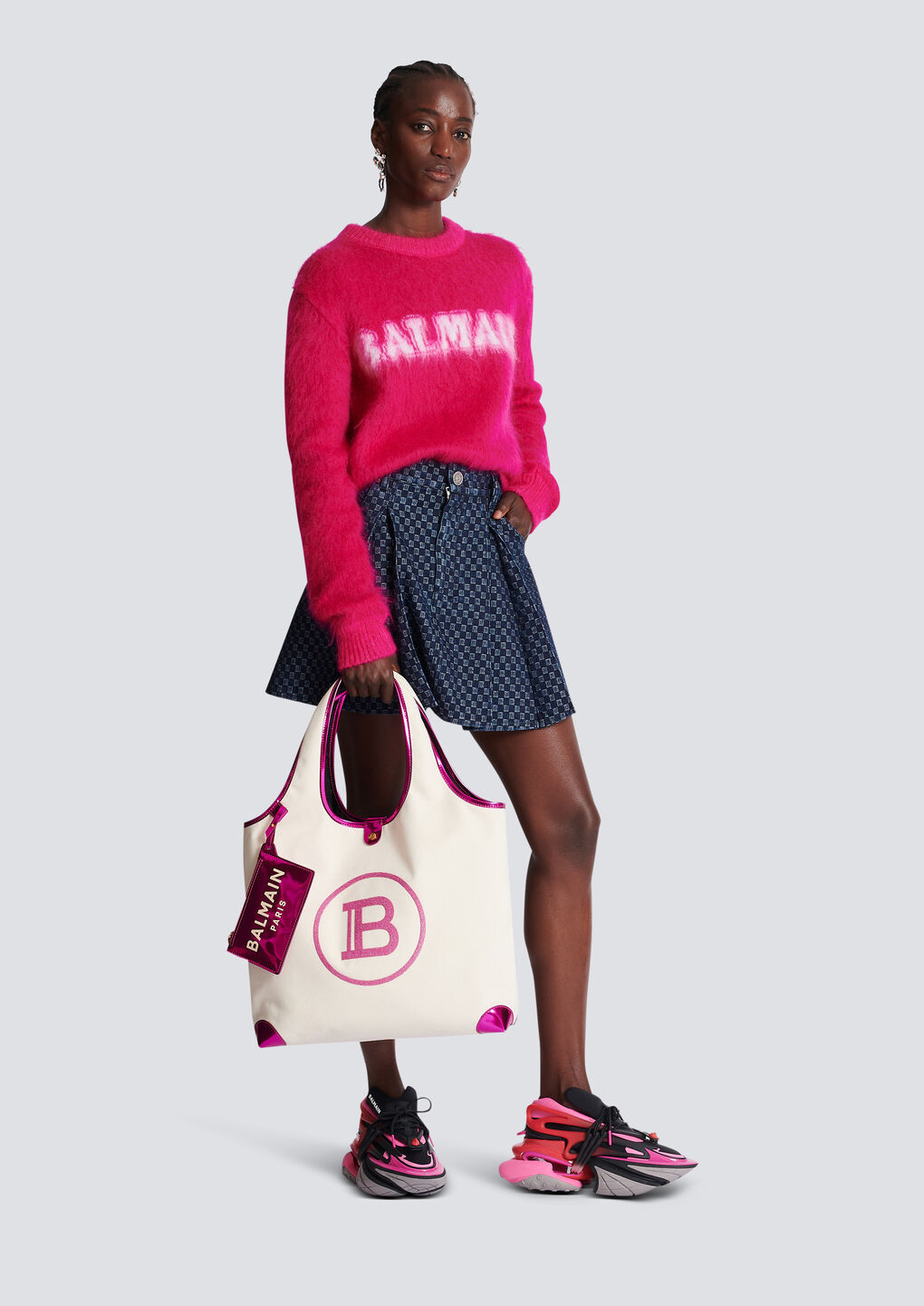 Shop Balmain Mirror-effect Leather And Canvas Grocery Bag In White