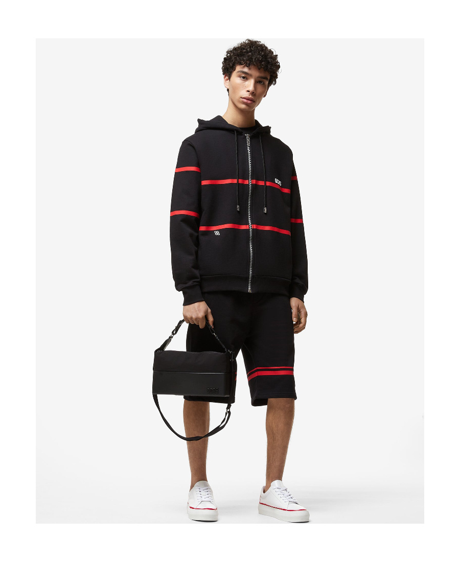 Gcds Stripe-print Zip-up Hoodie In Black