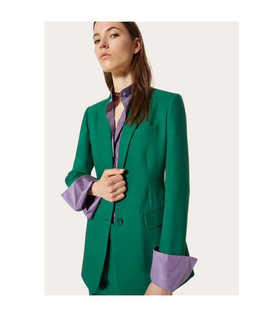 Valentino Single-breasted Wool-silk Blazer In Green
